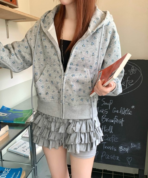 Sibra(シブラ)の「小花柄ジップアップフードパーカー(パーカー・レディース・グレー/ネイビー・M)」の20枚目の写真