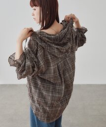 【WEB限定】フリルフードチェックシャツ