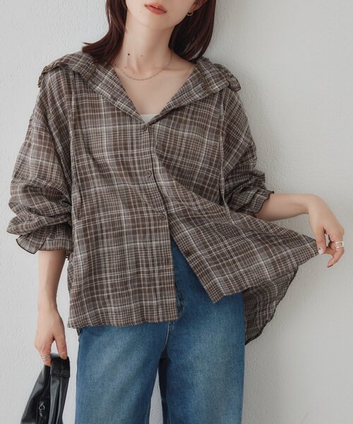 DISCOAT(ディスコート)の「【WEB限定】フリルフードチェックシャツ(シャツ/ブラウス・レディース・ブラック/ブラウン/ネイビー・FREE)」の16枚目の写真