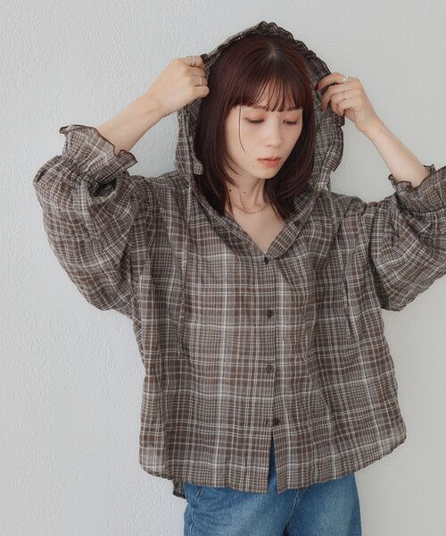 DISCOAT(ディスコート)の「【WEB限定】フリルフードチェックシャツ(シャツ/ブラウス・レディース・ブラック/ブラウン/ネイビー・FREE)」の17枚目の写真