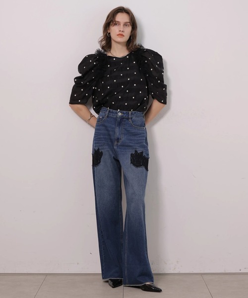 CADUNE（カデュネ）の「ニードルパンチデニム（その他パンツ・レディース・ロイヤルブルー/ホワイト・34/36/38/40）」の2枚目の写真