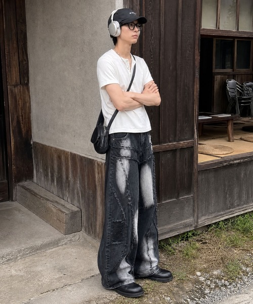 HOOK(フック)の「HOOK ダメージパッチワークワイドデニムパンツ(デニムパンツ・メンズ・ブラック/ライトブルー・M/L/S)」の8枚目の写真