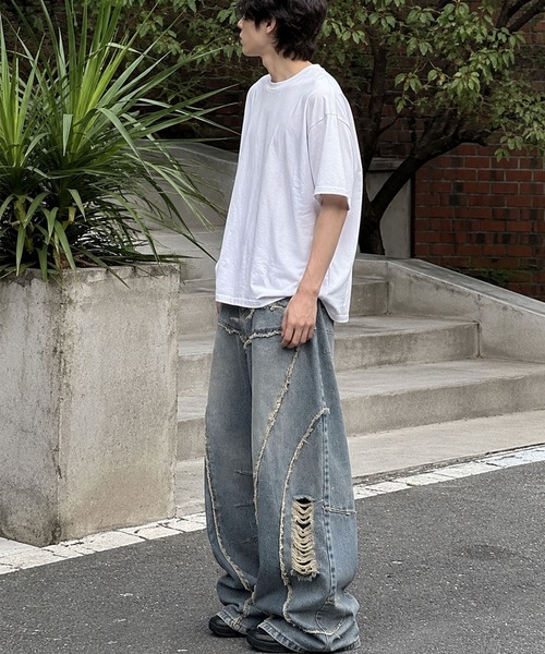 HOOK(フック)の「HOOK ダメージパッチワークワイドデニムパンツ(デニムパンツ・メンズ・ブラック/ライトブルー・M/L/S)」の14枚目の写真