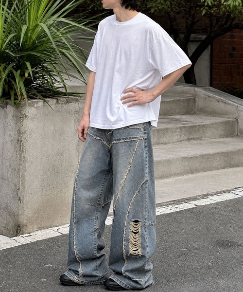HOOK(フック)の「HOOK ダメージパッチワークワイドデニムパンツ(デニムパンツ・メンズ・ブラック/ライトブルー・M/L/S)」の16枚目の写真