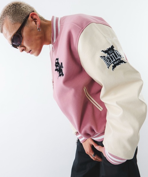 SHORT ROUND(ショートラウンド)の「SHORT ROUND/【26年秋冬新作】メルトンショートワッペンスタジャン(スタジャン・メンズ・ピンク/ブラック・MEDIUM/LARGE)」の8枚目の写真