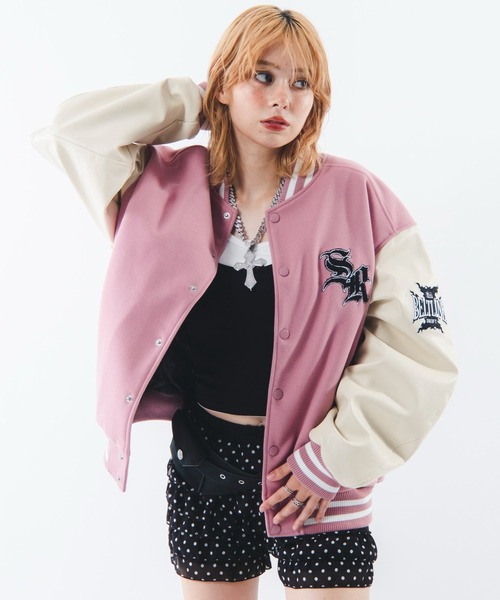 SHORT ROUND(ショートラウンド)の「SHORT ROUND/【26年秋冬新作】メルトンショートワッペンスタジャン(スタジャン・メンズ・ピンク/ブラック・MEDIUM/LARGE)」の12枚目の写真