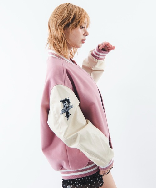 SHORT ROUND(ショートラウンド)の「SHORT ROUND/【26年秋冬新作】メルトンショートワッペンスタジャン(スタジャン・メンズ・ピンク/ブラック・MEDIUM/LARGE)」の13枚目の写真