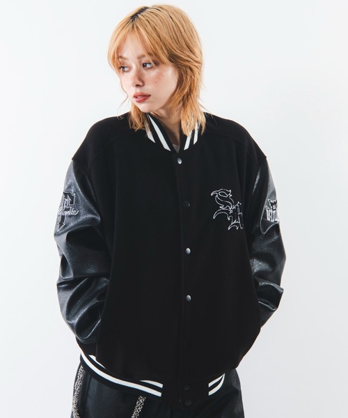 SHORT ROUND(ショートラウンド)の「SHORT ROUND/【26年秋冬新作】メルトンショートワッペンスタジャン(スタジャン・メンズ・ピンク/ブラック・MEDIUM/LARGE)」の21枚目の写真
