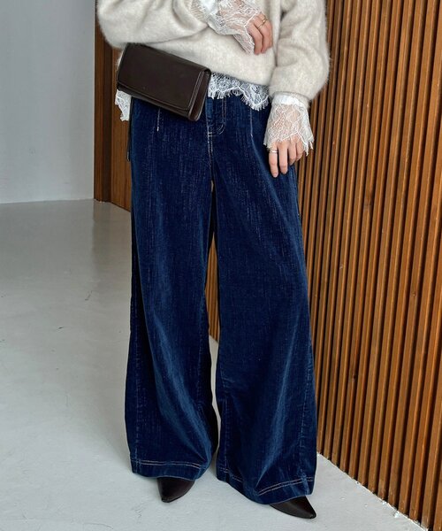 DouDou(ドゥドゥ)の「インディゴ別珍デニム(デニムパンツ・レディース・ネイビー/ブルー・36/38)」の9枚目の写真