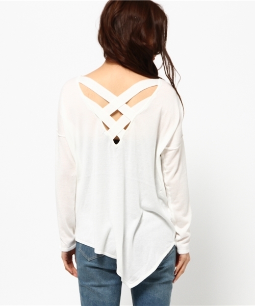 rienda（リエンダ）の「backクロスニットTOP（ニット/セーター・レディース・オレンジ系その他/ホワイト/ライトピンク/ブラック・FREE）」の7枚目の写真