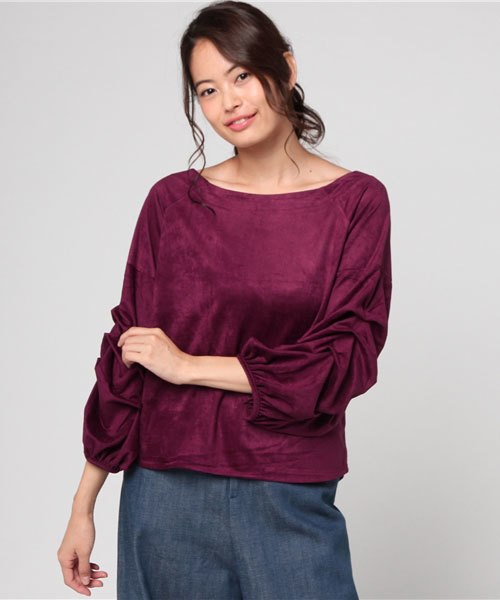 VENCEEXCHANGE(ヴァンスエクスチェンジ)の「タックボリューム袖プルオーバー(Tシャツ/カットソー・レディース・ブラック/パープル/オフホワイト・MEDIUM)」の1枚目の写真