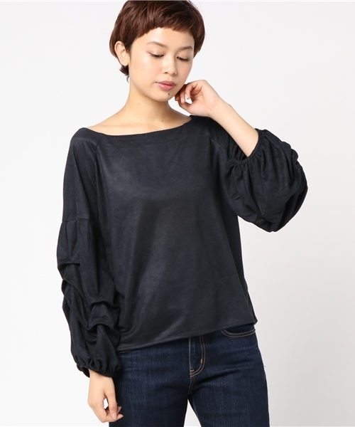 VENCEEXCHANGE(ヴァンスエクスチェンジ)の「タックボリューム袖プルオーバー(Tシャツ/カットソー・レディース・ブラック/パープル/オフホワイト・MEDIUM)」の3枚目の写真