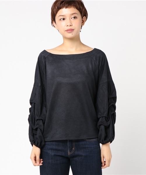 VENCEEXCHANGE(ヴァンスエクスチェンジ)の「タックボリューム袖プルオーバー(Tシャツ/カットソー・レディース・ブラック/パープル/オフホワイト・MEDIUM)」の4枚目の写真