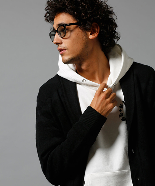 AZUL by moussy（アズールバイマウジー）の「シャドー迷彩ジャガードショールカーディ（カーディガン/ボレロ・メンズ・ブラック/ネイビー・LARGE/MEDIUM/SMALL/X-LARGE/X-SMALL）」の5枚目の写真