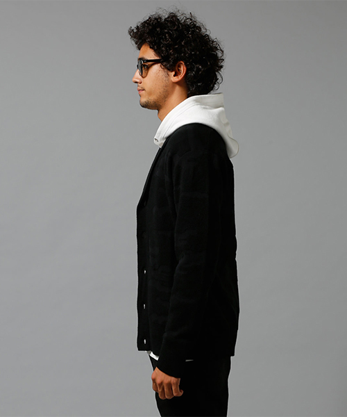 AZUL by moussy（アズールバイマウジー）の「シャドー迷彩ジャガードショールカーディ（カーディガン/ボレロ・メンズ・ブラック/ネイビー・LARGE/MEDIUM/SMALL/X-LARGE/X-SMALL）」の9枚目の写真