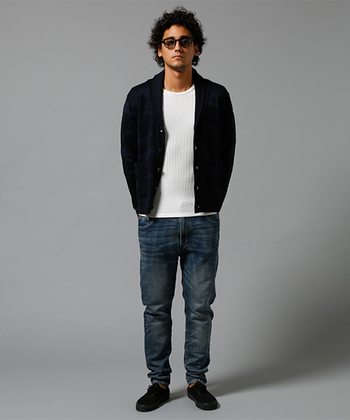 AZUL by moussy（アズールバイマウジー）の「シャドー迷彩ジャガードショールカーディ（カーディガン/ボレロ・メンズ・ブラック/ネイビー・LARGE/MEDIUM/SMALL/X-LARGE/X-SMALL）」の12枚目の写真