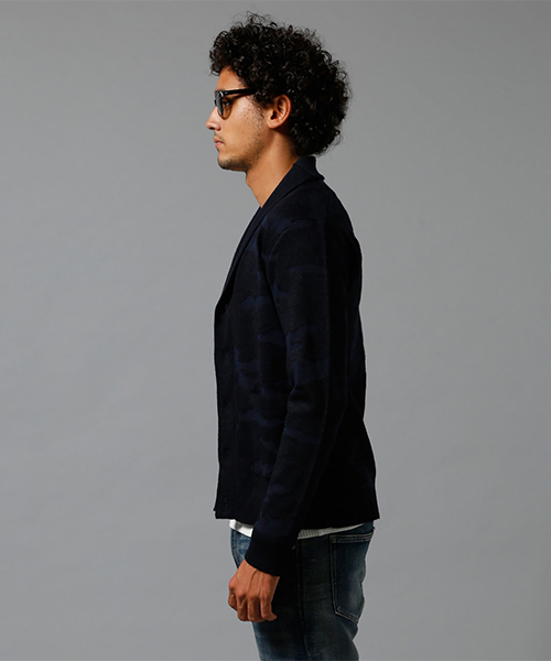 AZUL by moussy（アズールバイマウジー）の「シャドー迷彩ジャガードショールカーディ（カーディガン/ボレロ・メンズ・ブラック/ネイビー・LARGE/MEDIUM/SMALL/X-LARGE/X-SMALL）」の14枚目の写真