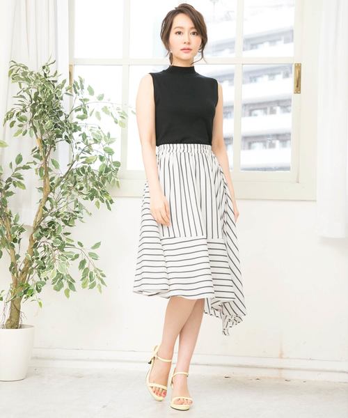 KOBE LETTUCE（コウベレタス）の「ドット柄orストライプ柄イレギュラーヘムミディアム丈フレアスカート レディース ボトムス[M2148]神戸レタス（スカート・レディース・ブラック系その他2/ホワイト系その他/ホワイト系その他2/ブルー系その他・FREE）」の8枚目の写真
