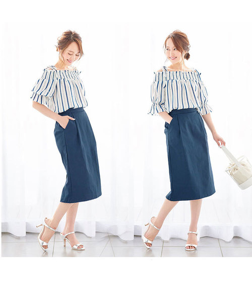 KOBE LETTUCE（コウベレタス）の「ミディアム丈バックスリットチノタイトスカート レディース ボトムス[M2156]神戸レタス（スカート・レディース・オフホワイト/マスタード/カーキ/ベージュ/ネイビー/レッド・FREE）」の10枚目の写真