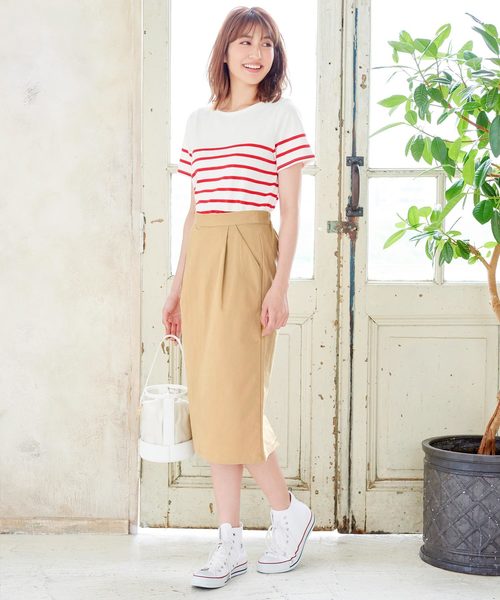 KOBE LETTUCE（コウベレタス）の「ミディアム丈バックスリットチノタイトスカート レディース ボトムス[M2156]神戸レタス（スカート・レディース・オフホワイト/マスタード/カーキ/ベージュ/ネイビー/レッド・FREE）」の11枚目の写真