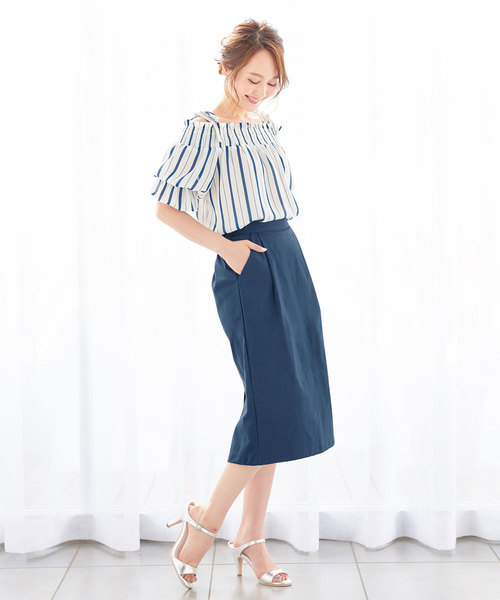 KOBE LETTUCE（コウベレタス）の「ミディアム丈バックスリットチノタイトスカート レディース ボトムス[M2156]神戸レタス（スカート・レディース・オフホワイト/マスタード/カーキ/ベージュ/ネイビー/レッド・FREE）」の14枚目の写真