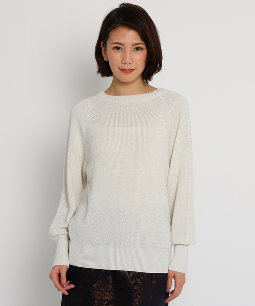 Sunauna(スーナウーナ)の「【洗える】ラメ入りラグランニット(ニット/セーター・レディース・ライトグレー/オフホワイト/パープル系4/ピンク系・38)」の5枚目の写真