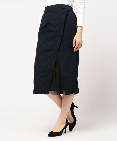 KOBE LETTUCE（コウベレタス）の「裾チュールアシンメトリータイトスカート＊レディース/ボトムス[M2345]神戸レタス（スカート・レディース・ベージュ/ネイビー/カーキ・FREE）」の6枚目の写真