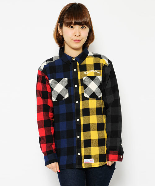 X-girl(エックスガール)の「BUFFALO PLAID SHIRT(シャツ/ブラウス・レディース・レッド/マルチ/ホワイト/ブルー・1/2)」の1枚目の写真