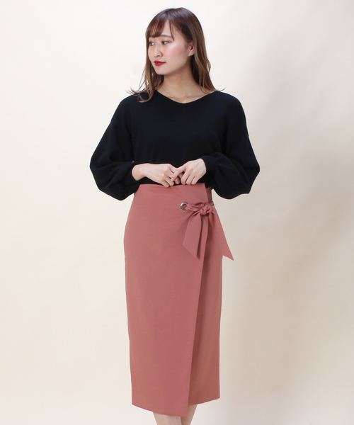 ASTORIA ODIER（アストリアオディール）の「リボン付きラップタイトスカート（スカート・レディース・ブラック/ベージュ/パープル/オレンジ・SMALL/MEDIUM）」の11枚目の写真