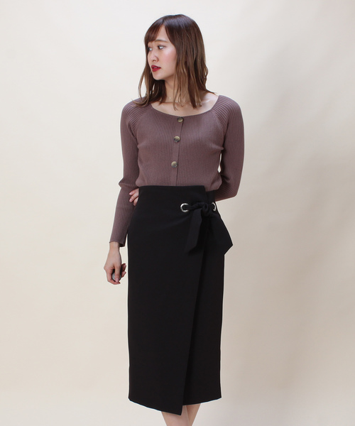 ASTORIA ODIER（アストリアオディール）の「リボン付きラップタイトスカート（スカート・レディース・ブラック/ベージュ/パープル/オレンジ・SMALL/MEDIUM）」の12枚目の写真