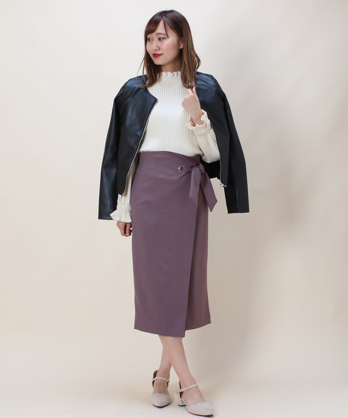 ASTORIA ODIER（アストリアオディール）の「リボン付きラップタイトスカート（スカート・レディース・ブラック/ベージュ/パープル/オレンジ・SMALL/MEDIUM）」の10枚目の写真