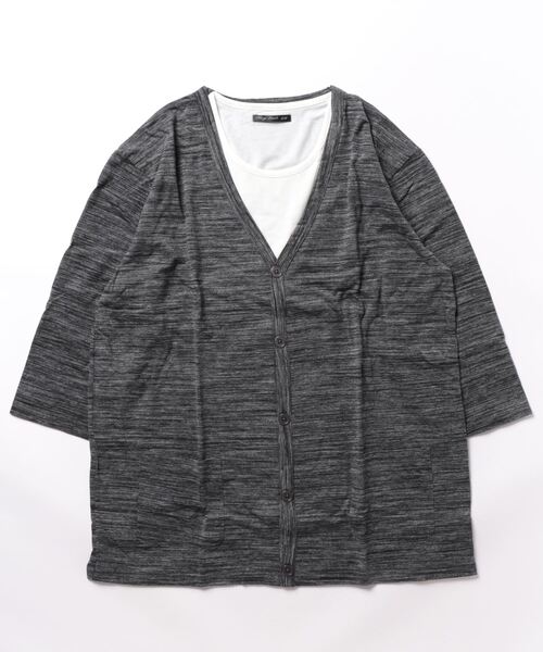 Bling Leads(ブリングリーズ)の「/Bl/7分袖Tシャツ Vネックカーディガン アンサンブル(アンサンブル・レディース・グレー/ブラック・X-LARGE)」の1枚目の写真