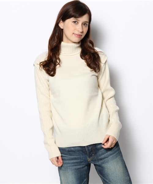 BEAMS BOY（ビームスボーイ）の「BEAMS BOY / 5ゲージ エリ袖 リブ切替タートル（ニット/セーター・レディース・ホワイト/グレー/ネイビー・ONE SIZE）」の13枚目の写真