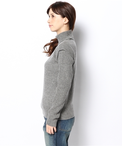 BEAMS BOY（ビームスボーイ）の「BEAMS BOY / 5ゲージ エリ袖 リブ切替タートル（ニット/セーター・レディース・ホワイト/グレー/ネイビー・ONE SIZE）」の4枚目の写真