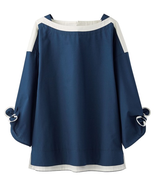 BELLUNA(ベルーナ)の「配色デザイン袖リボンブラウス(シャツ/ブラウス・レディース・カーキ/ネイビー/ベージュ/ブラック・MEDIUM/LARGE/X-LARGE)」の4枚目の写真
