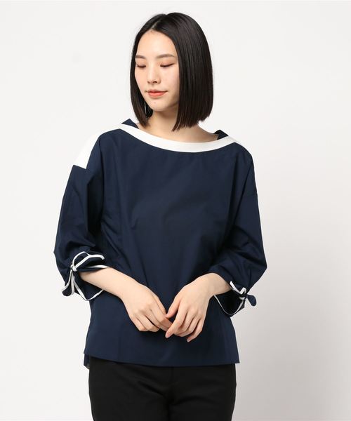 BELLUNA(ベルーナ)の「配色デザイン袖リボンブラウス(シャツ/ブラウス・レディース・カーキ/ネイビー/ベージュ/ブラック・MEDIUM/LARGE/X-LARGE)」の11枚目の写真