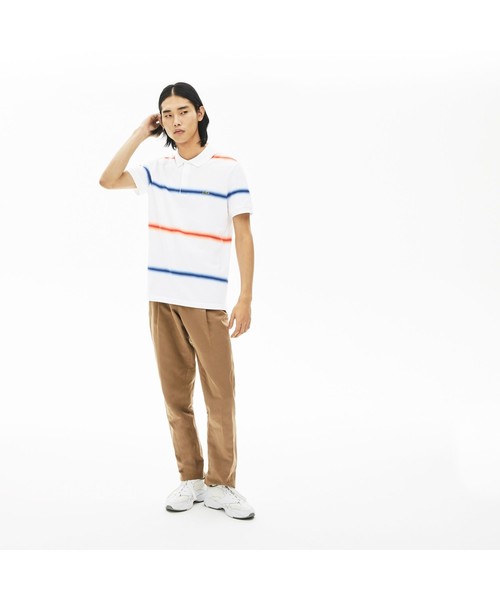 LACOSTE(ラコステ)の「レギュラーフィット Made In Franceオーガニックコットンピケボーダーデザインポロシャツ(半袖)(ポロシャツ・メンズ・ネイビー/レッド/ブルー系その他/ホワイト×イエロー・2/4/3/5)」の4枚目の写真