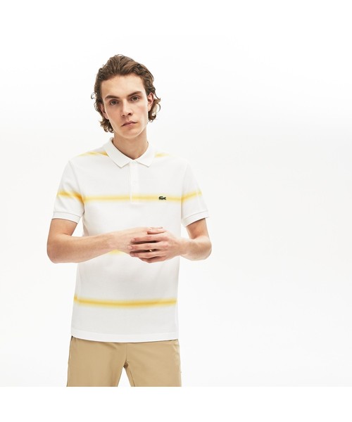 LACOSTE(ラコステ)の「レギュラーフィット Made In Franceオーガニックコットンピケボーダーデザインポロシャツ(半袖)(ポロシャツ・メンズ・ネイビー/レッド/ブルー系その他/ホワイト×イエロー・2/4/3/5)」の2枚目の写真
