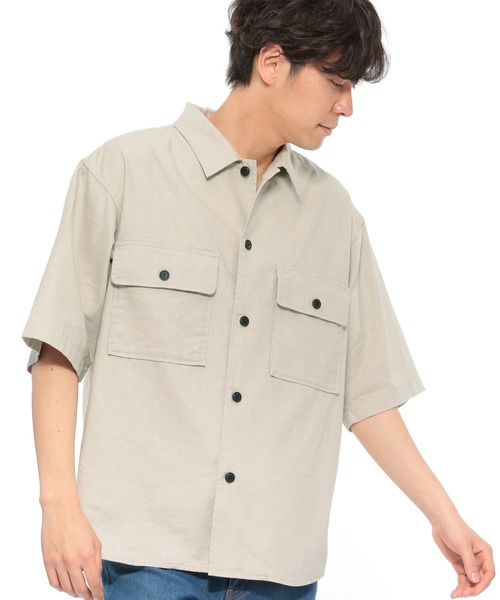 LAKOLE(ラコレ)の「リネン混クロップドCPOシャツ / LAKOLE(シャツ/ブラウス・メンズ・ブラック/ブラウン/ベージュ/オリーブ・MEDIUM/LARGE)」の3枚目の写真