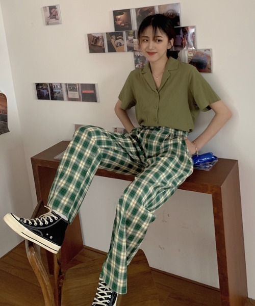 ABITOKYO（アビトーキョー）の「タック入り セミワイドチェックパンツ（その他パンツ・レディース・ホワイト/ブラック/ライトグリーン・S/M/L）」の21枚目の写真