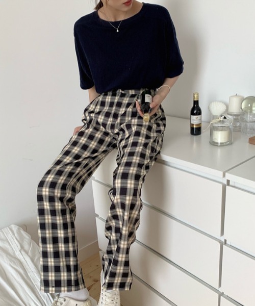 ABITOKYO（アビトーキョー）の「タック入り セミワイドチェックパンツ（その他パンツ・レディース・ホワイト/ブラック/ライトグリーン・S/M/L）」の7枚目の写真