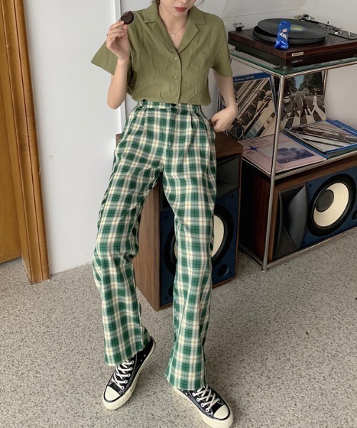 ABITOKYO（アビトーキョー）の「タック入り セミワイドチェックパンツ（その他パンツ・レディース・ホワイト/ブラック/ライトグリーン・S/M/L）」の10枚目の写真