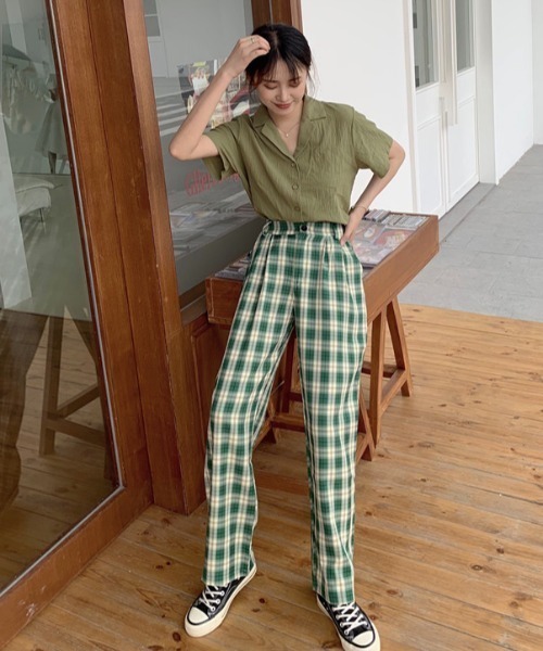 ABITOKYO（アビトーキョー）の「タック入り セミワイドチェックパンツ（その他パンツ・レディース・ホワイト/ブラック/ライトグリーン・S/M/L）」の12枚目の写真