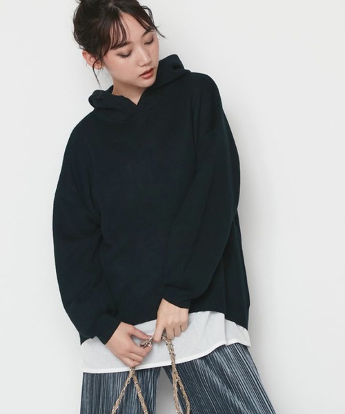 STYLEBLOCK(スタイルブロック)の「ミラノリブバックスリットニットパーカー(ニット/セーター・レディース・ブラック/グレイッシュベージュ/ブラウン/アイボリー・M)」の2枚目の写真