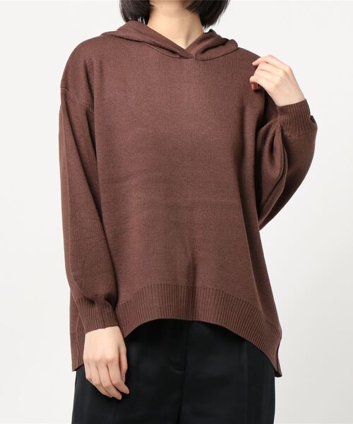 STYLEBLOCK(スタイルブロック)の「ミラノリブバックスリットニットパーカー(ニット/セーター・レディース・ブラック/グレイッシュベージュ/ブラウン/アイボリー・M)」の9枚目の写真