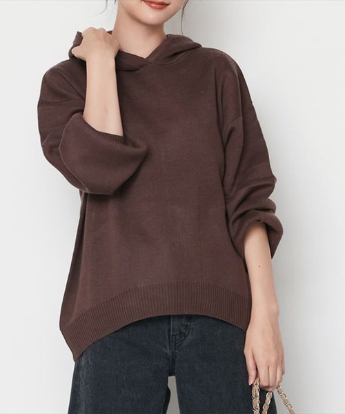 STYLEBLOCK(スタイルブロック)の「ミラノリブバックスリットニットパーカー(ニット/セーター・レディース・ブラック/グレイッシュベージュ/ブラウン/アイボリー・M)」の11枚目の写真