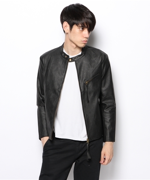 VENCEEXCHANGE（ヴァンスエクスチェンジ）の「PUライダース（ライダースジャケット・メンズ・ブラック/ブルー・MEDIUM/LARGE）」の6枚目の写真