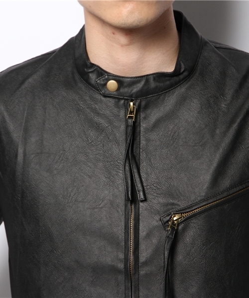 VENCEEXCHANGE（ヴァンスエクスチェンジ）の「PUライダース（ライダースジャケット・メンズ・ブラック/ブルー・MEDIUM/LARGE）」の7枚目の写真