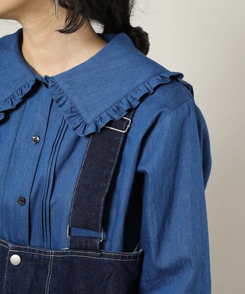 シンゾーン　フリルセーラーカラーブラウス　フリル袖　レース　洗える　ブルー 美品☆THE SHINZONE 22AW フリルセーラーカラー ブラウス 36 FREAK'S