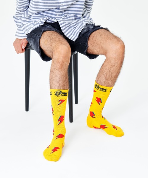 Happy Socks（ハッピーソックス）の「【Limited】Happy Socks × David Bowie FLASHY BOWIE クルーソックス 14211007（ソックス/靴下・メンズ・イエロー・M/L）」の2枚目の写真